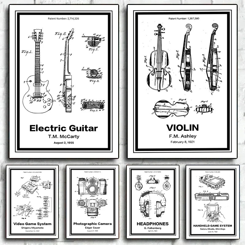 Musical Instrument Videos - Poster Paten Alat Musik Lukisan Kanvas